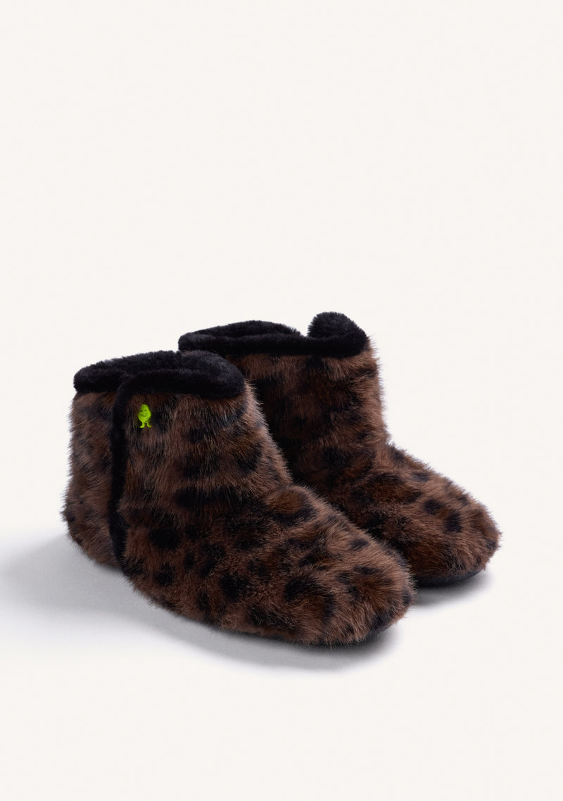 HIGH-TOP ANIMAL PRINT FUR HOUSE SLIPPERS