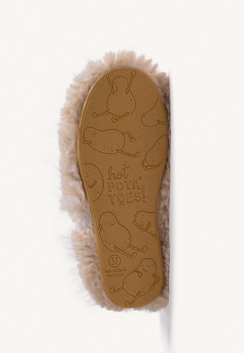 PANTOFOLINE DA CASA BEIGE CON PELO ALTE