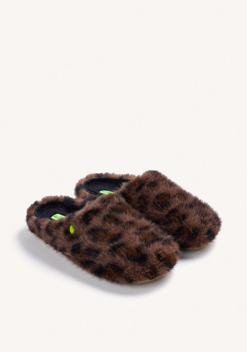 ANIMAL PRINT FUR HOUSE SLIPPERS