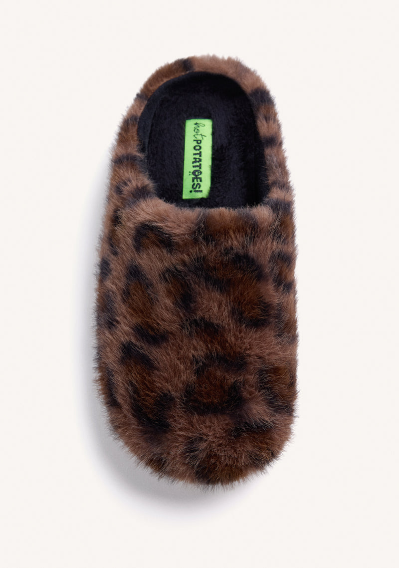 ANIMAL PRINT FUR HOUSE SLIPPERS