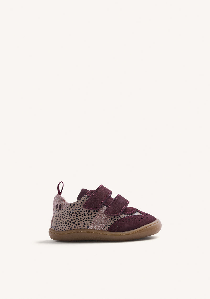 BAREFOOT LEATHER SNEAKERS IN BURGUNDY WITH ANIMAL PRINT