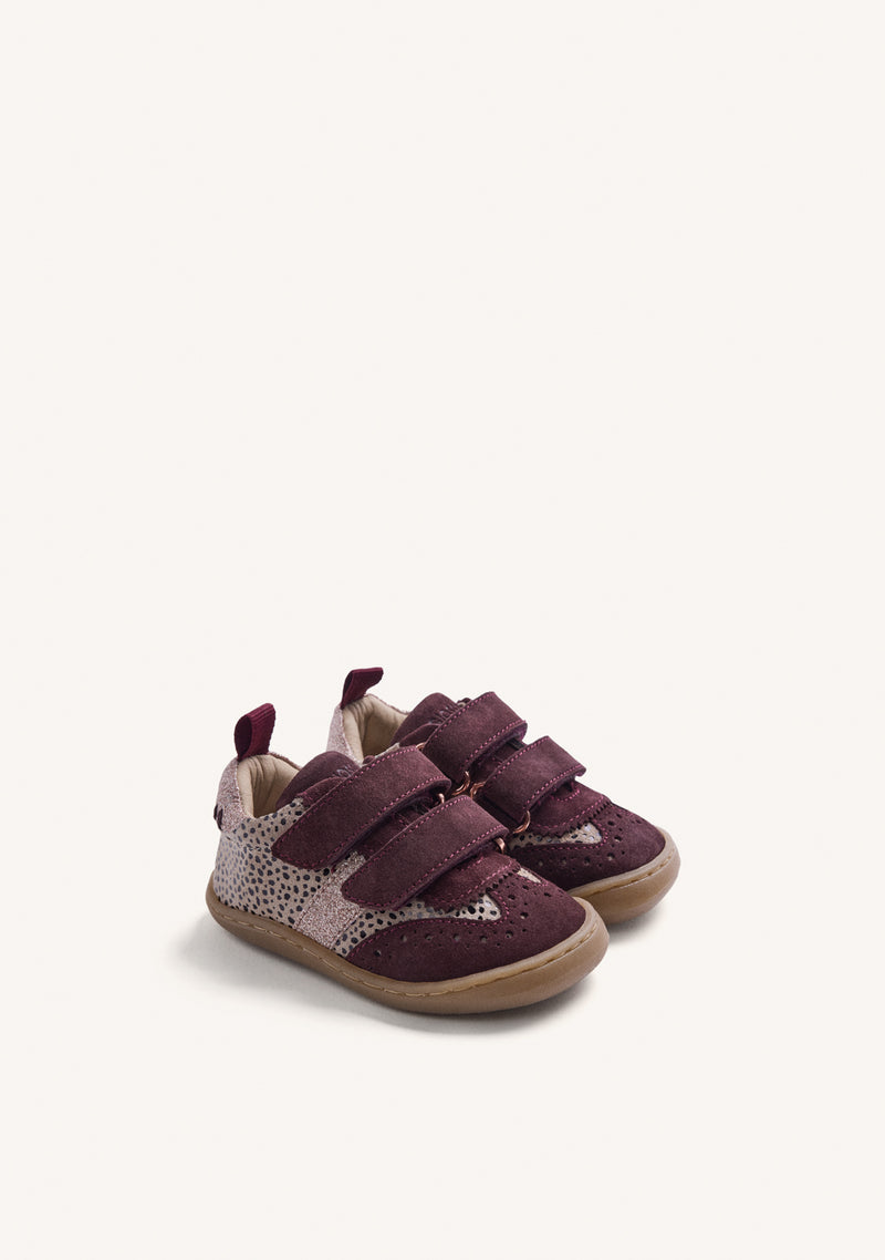 BAREFOOT LEATHER SNEAKERS IN BURGUNDY WITH ANIMAL PRINT