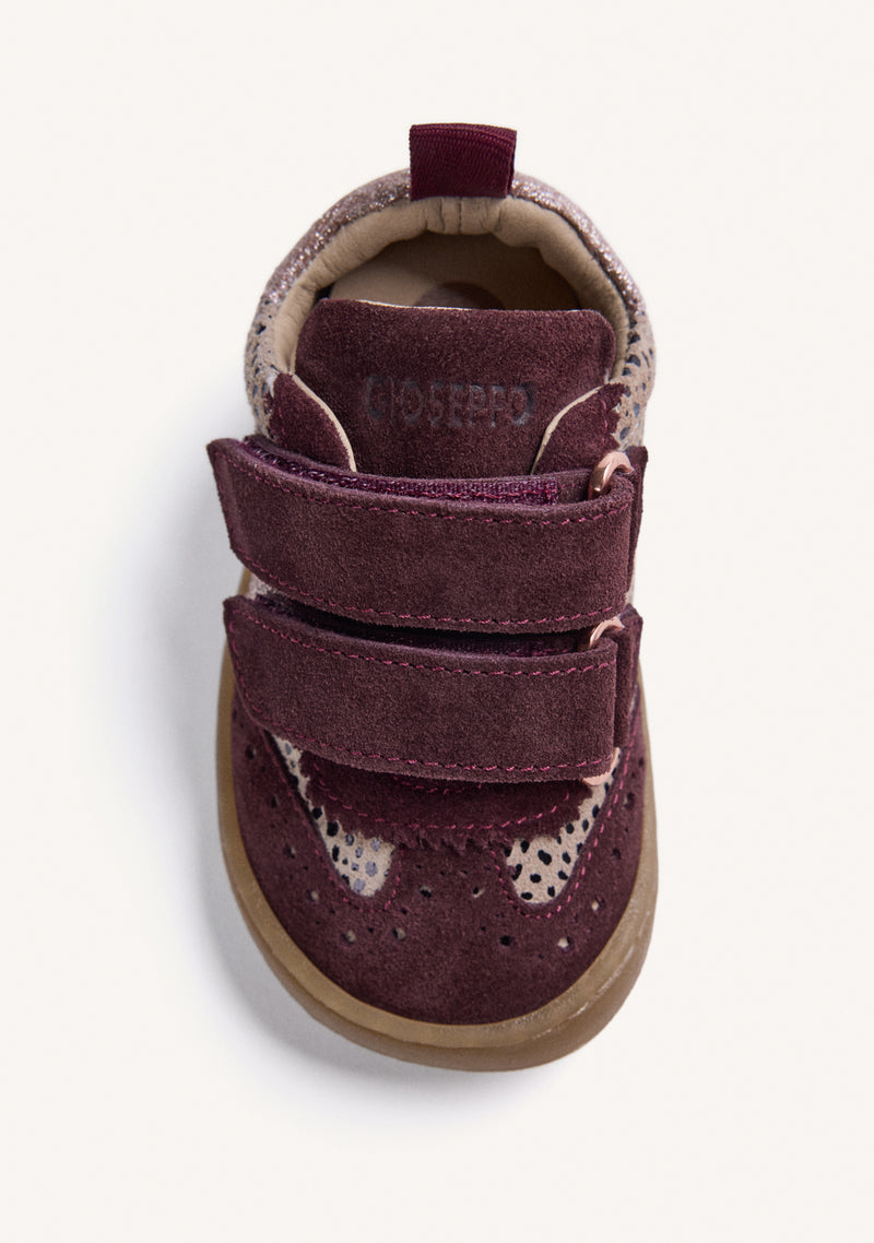 BAREFOOT LEATHER SNEAKERS IN BURGUNDY WITH ANIMAL PRINT