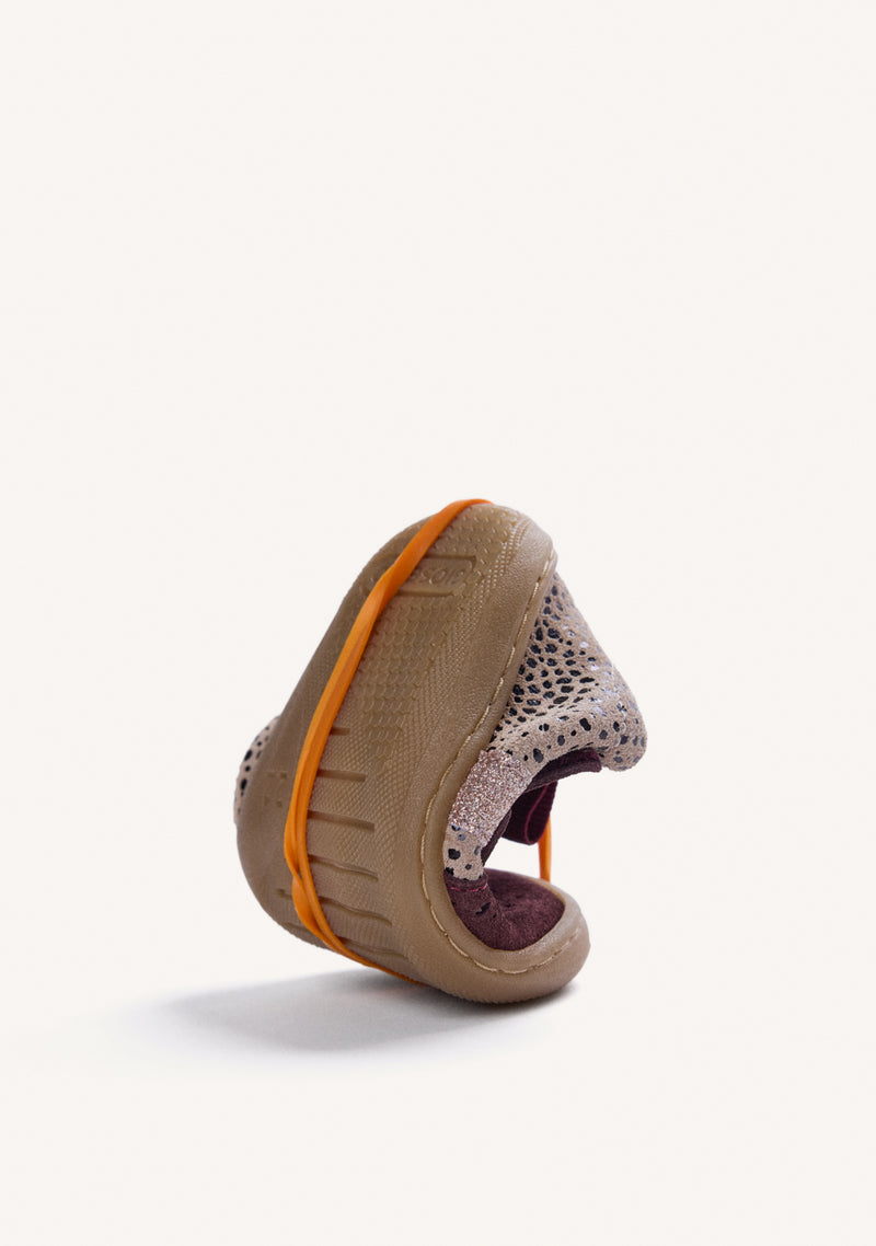 BAREFOOT LEATHER SNEAKERS IN BURGUNDY WITH ANIMAL PRINT