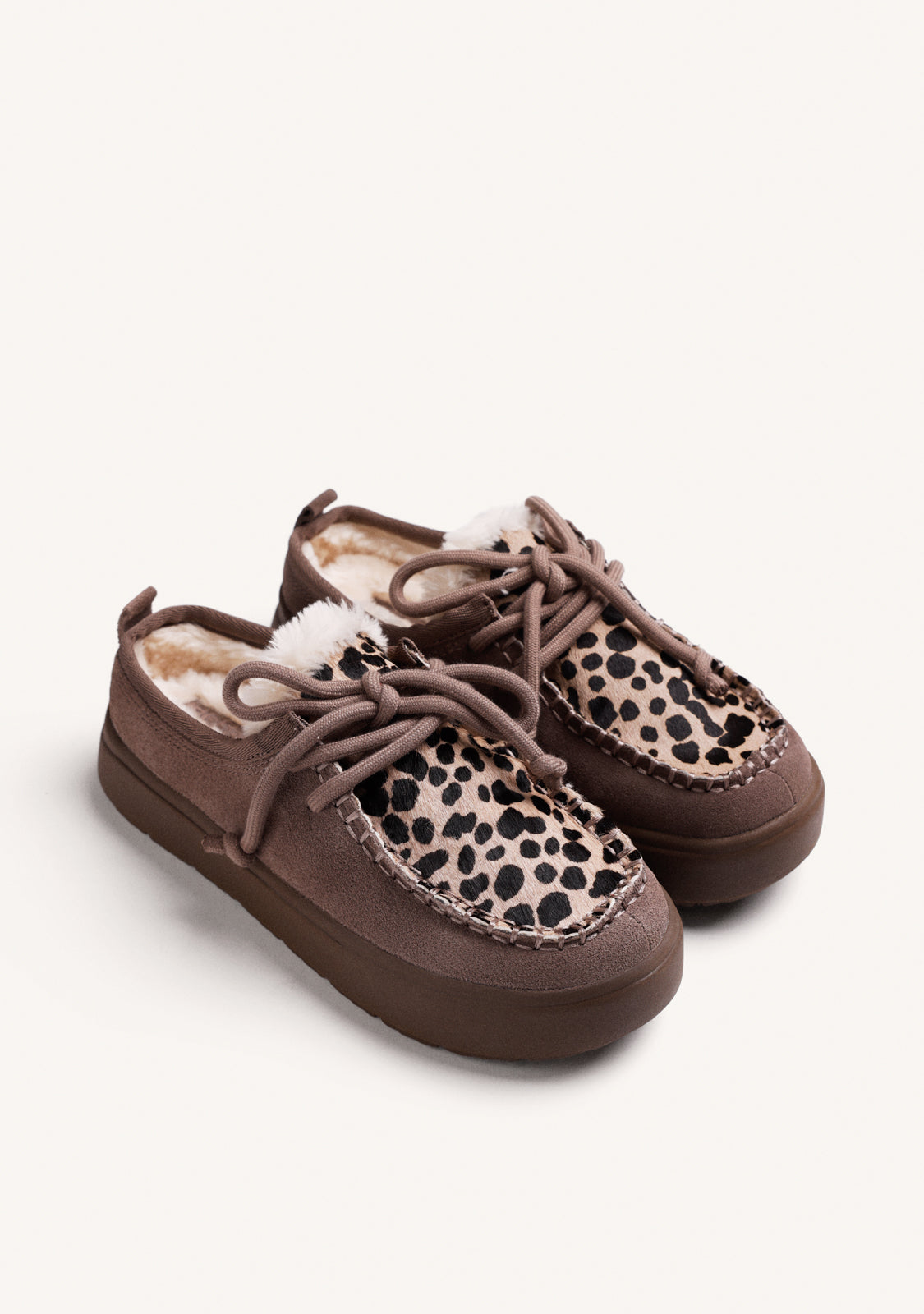 TAUPE SUEDE LEATHER ANIMAL PRINT CLOGS