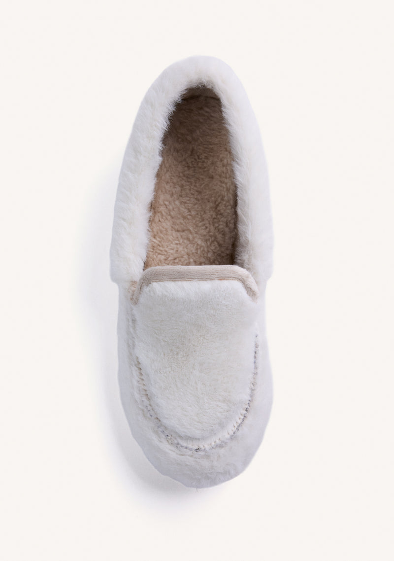 WHITE HOUSE SLIPPERS FAUX FUR LOAFER STYLE