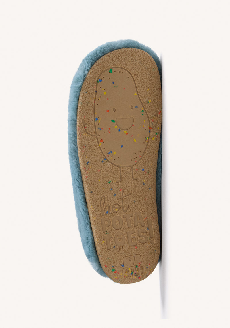 GREEN FUR HOUSE SLIPPERS WITH DESIGN AND TEXT