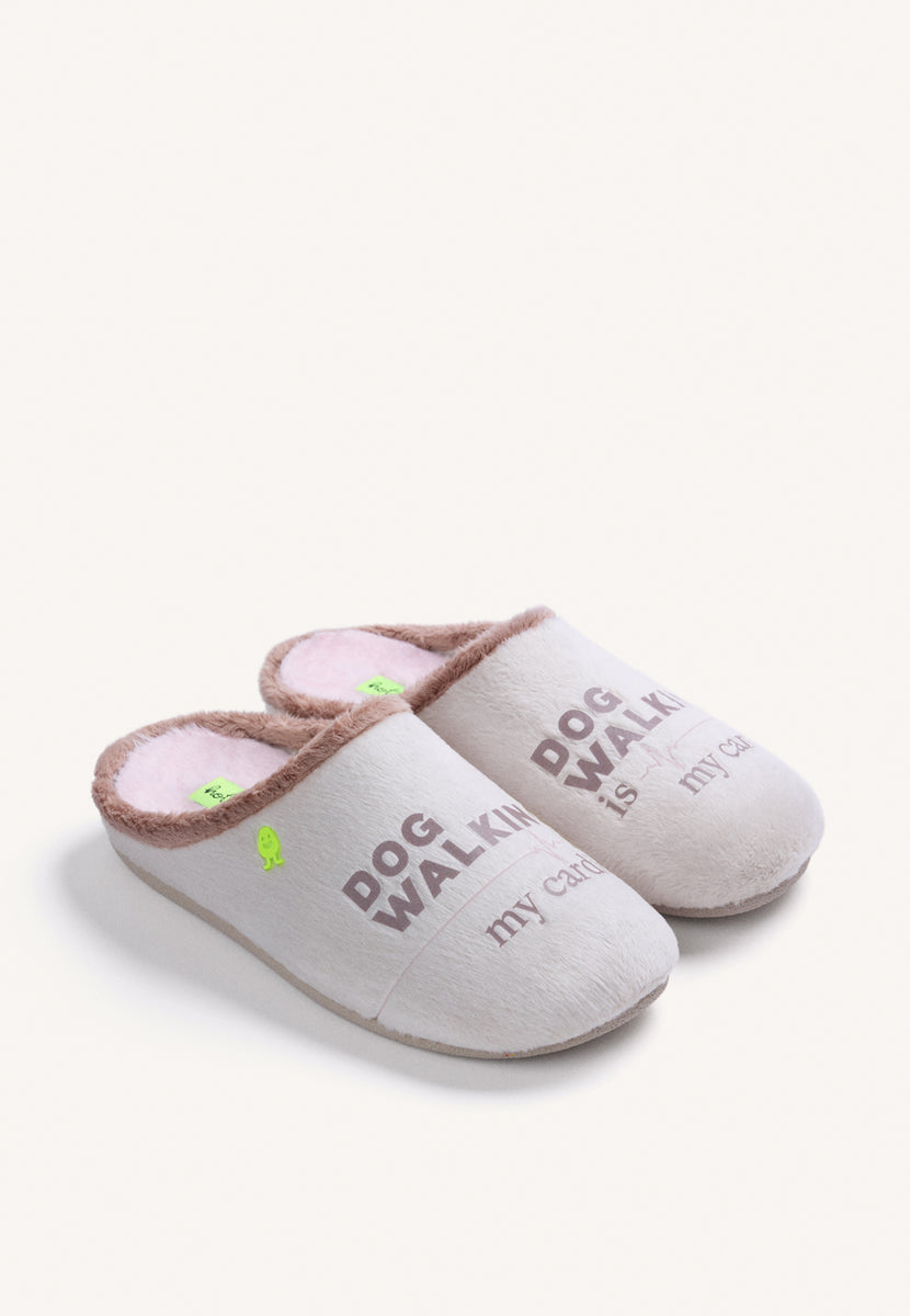 PANTOFOLE DA CASA BEIGE IN PELLICCIA CON TESTO