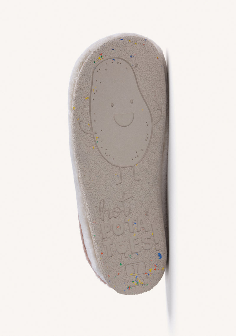 CHAUSSURES D'INTÉRIEUR BEIGE EN FOURRURE AVEC TEXTE