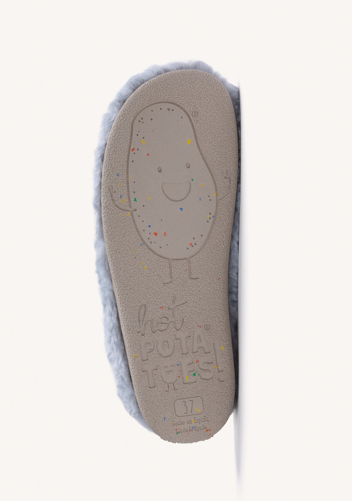 BLUE FUZZY HOUSE SLIPPERS WITH DESIGN AND TEXT