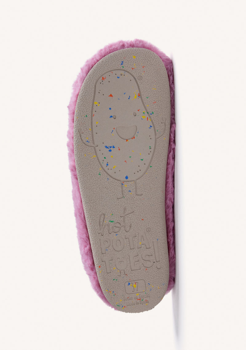 PINK FUZZY HOUSE SLIPPERS WITH TEXT
