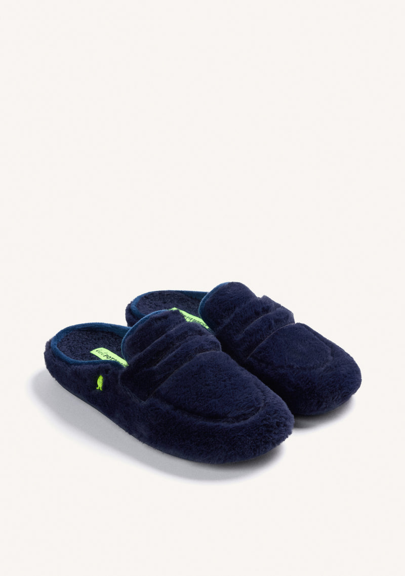 PANTUFAS DE CASA AZUIS TIPO MOCASSINS DE PELO