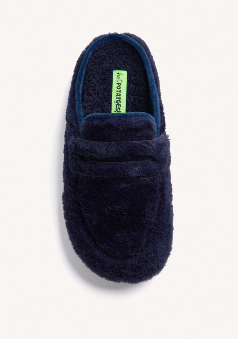 PANTUFAS DE CASA AZUIS TIPO MOCASSINS DE PELO