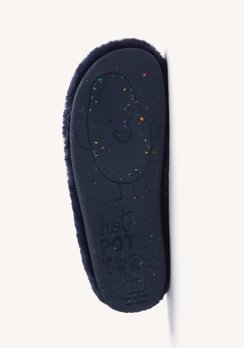 PANTUFAS DE CASA AZUIS TIPO MOCASSINS DE PELO