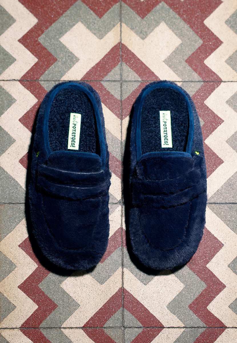 PANTOFOLE DA CASA BLU TIPO MOCASSINI IN PELLICCIA