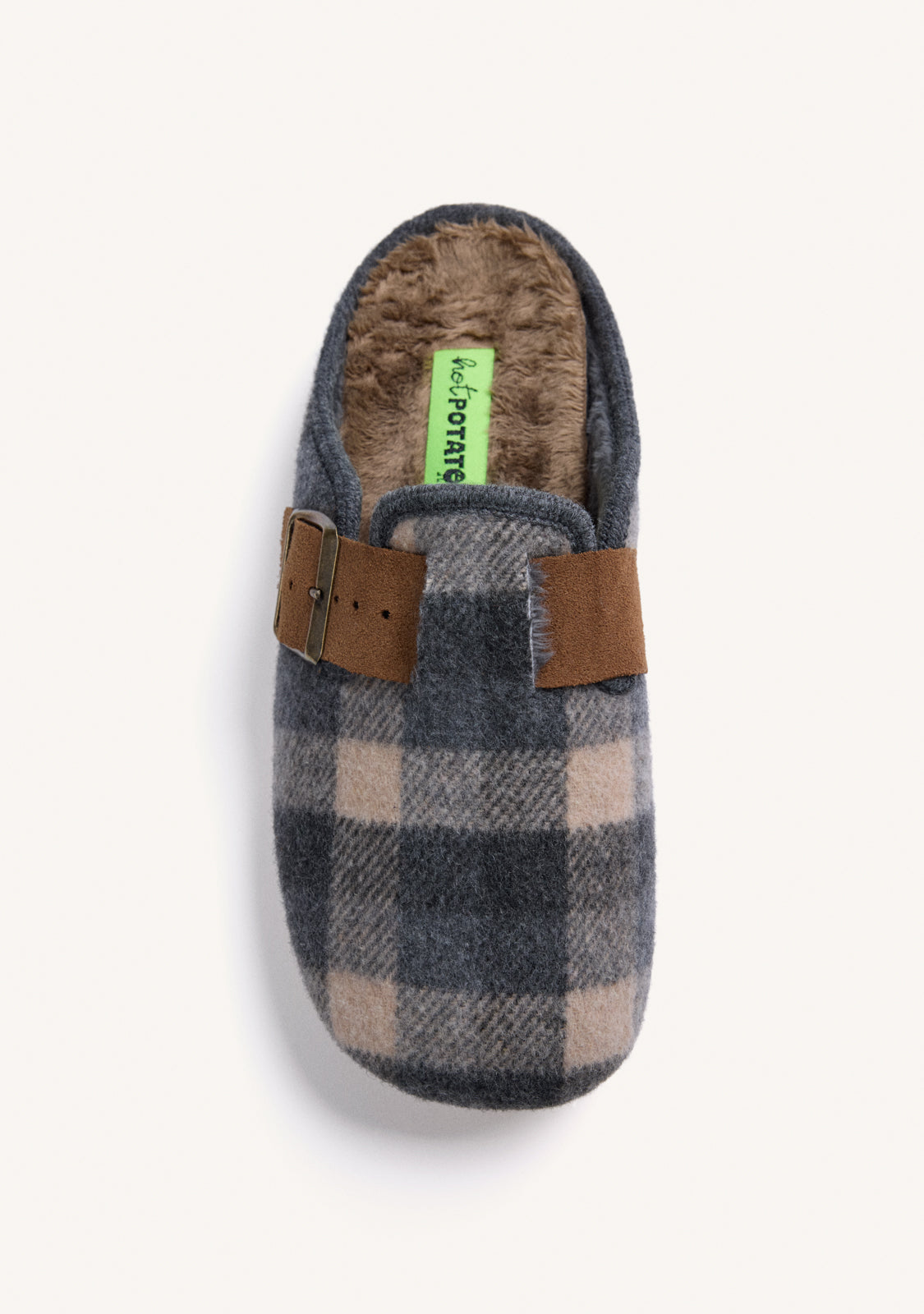GREY CHECKERED CLOG-STYLE HOUSE SLIPPERS