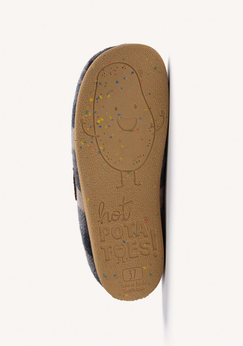 GREY CHECKERED CLOG-STYLE HOUSE SLIPPERS