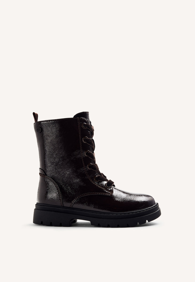 BROWN PATENT EFFECT BOOTS