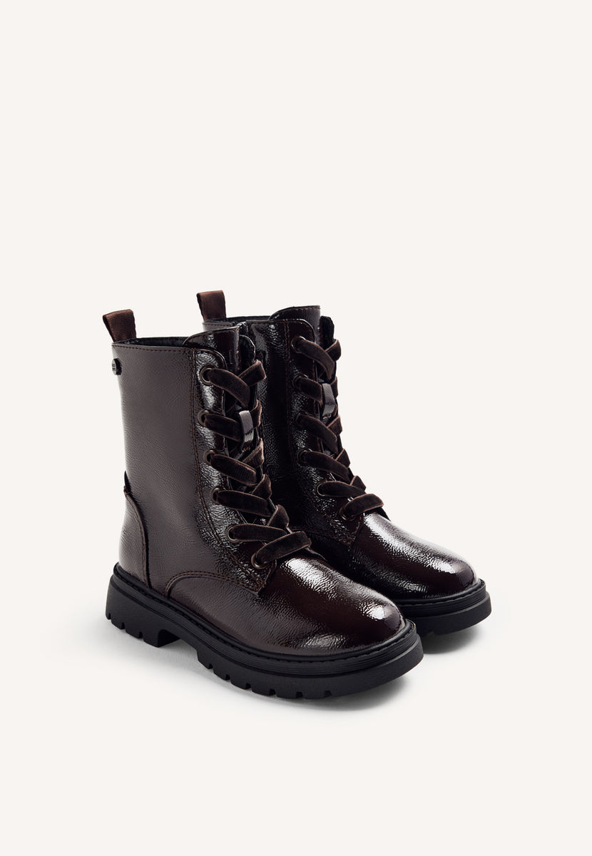 BROWN PATENT EFFECT BOOTS