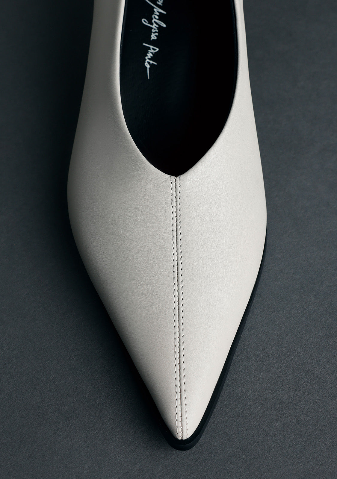 GREY LEATHER HEEL SHOES BY MELYSSA PINTO