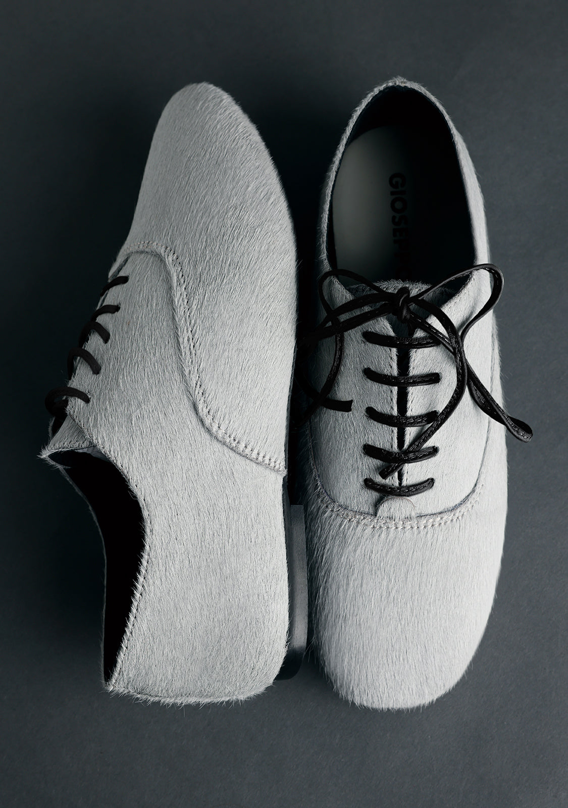 GREY LEATHER FLAT SHOES BY MELYSSA PINTO