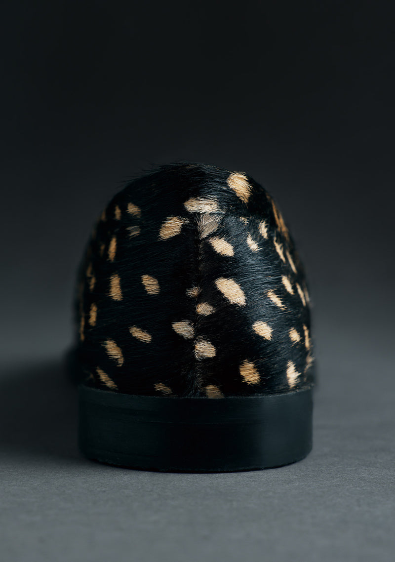 BLACK ANIMAL PRINT LEATHER LOAFERS BY MELYSSA PINTO