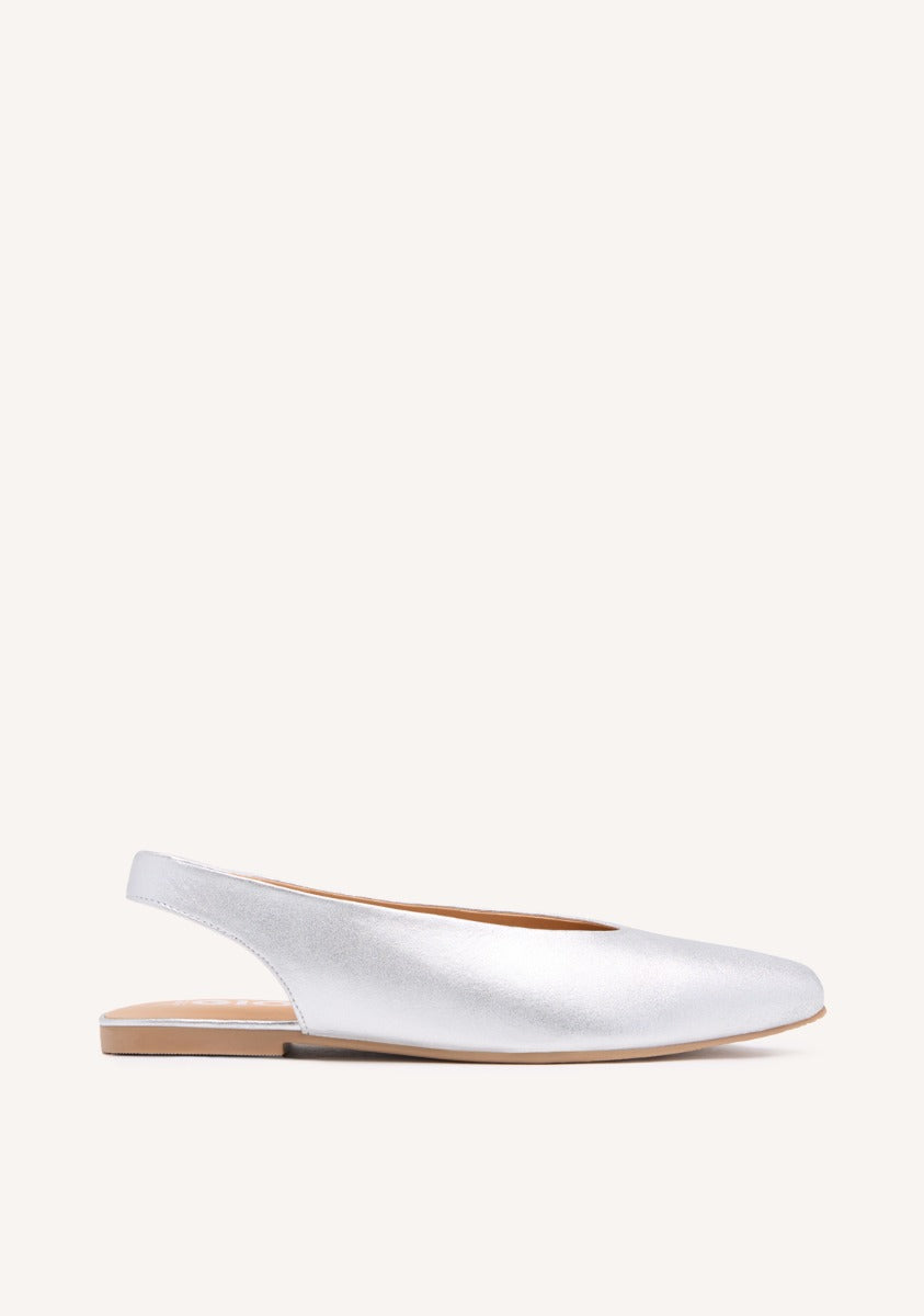 BAILARINAS DESTALONADAS DE PIEL COLOR PLATA PARA MUJER