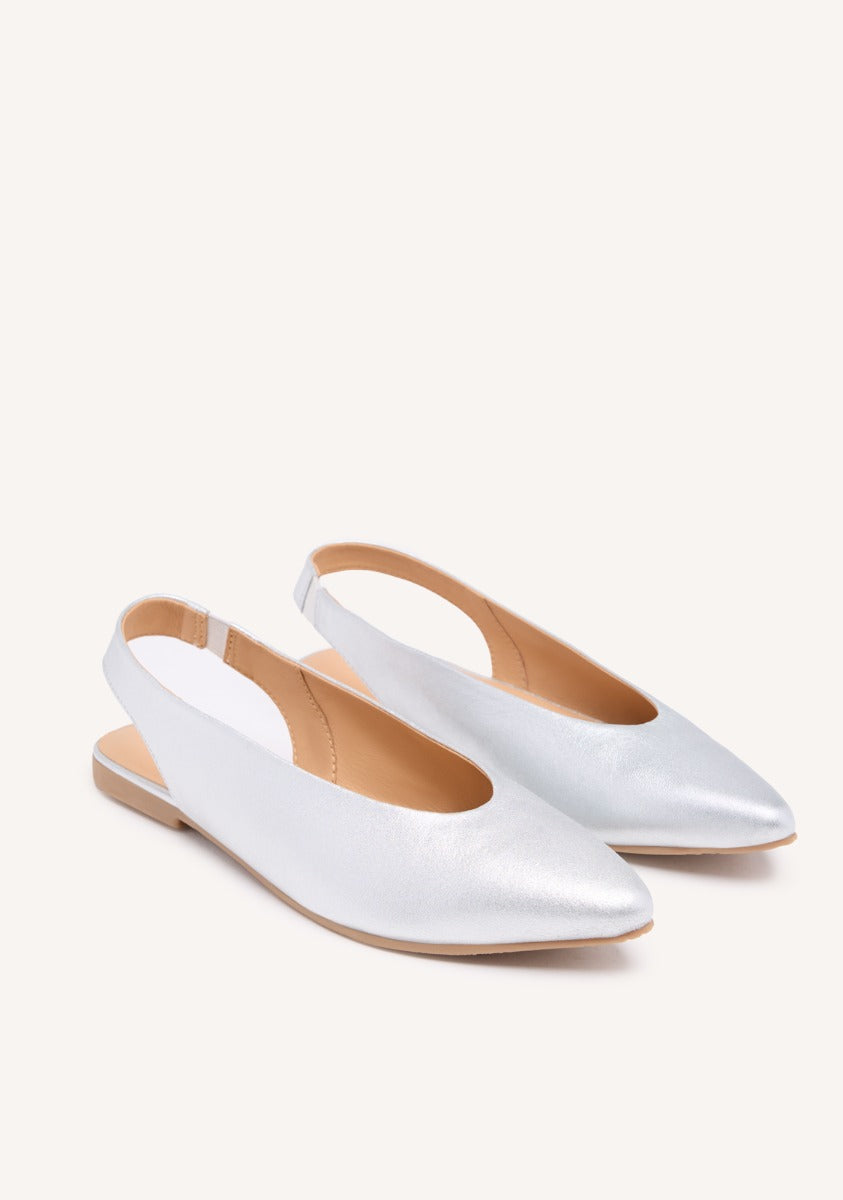BAILARINAS DESTALONADAS DE PIEL COLOR PLATA PARA MUJER