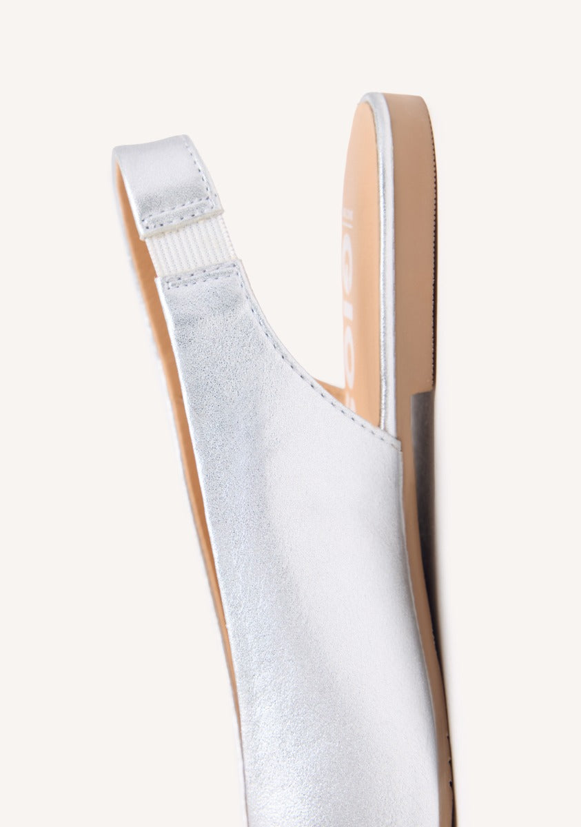 BAILARINAS DESTALONADAS DE PIEL COLOR PLATA PARA MUJER