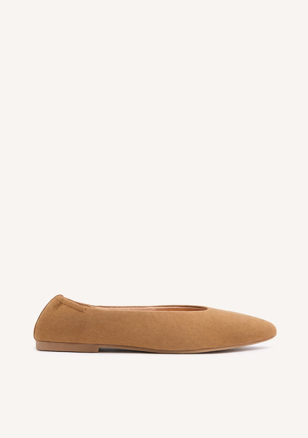 BAILARINAS DE PIEL COLOR CUERO CON PUNTA FINA Y TALÓN FRUNCIDO PARA MUJER