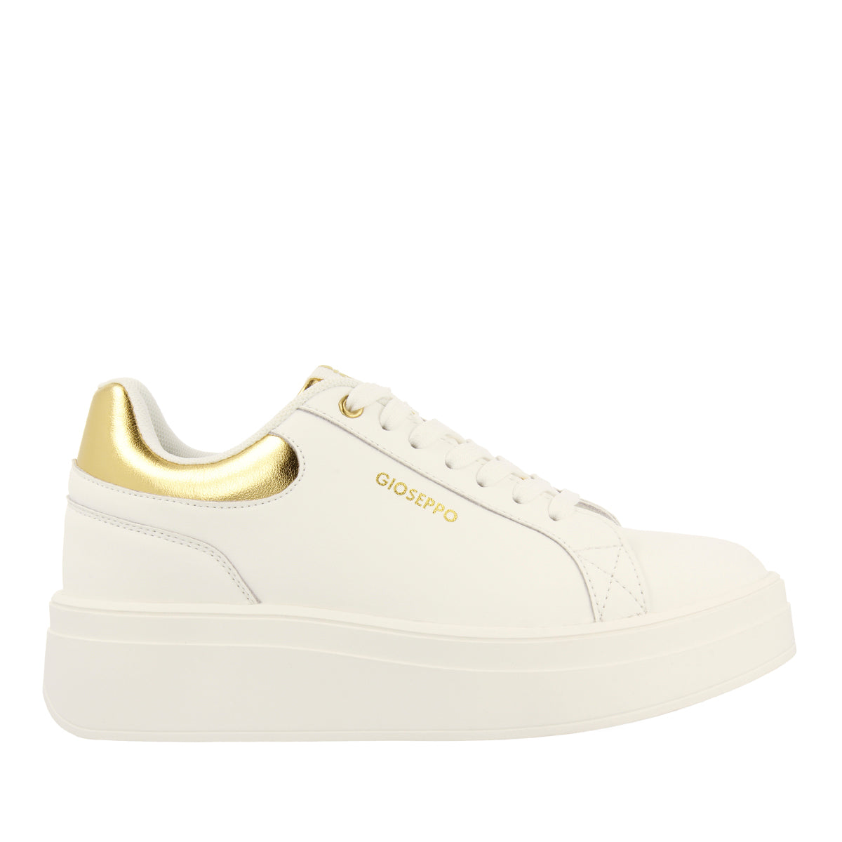 WOMEN'S WHITE SNEAKERS WITH PLATFORM AND GOLD DETAILS