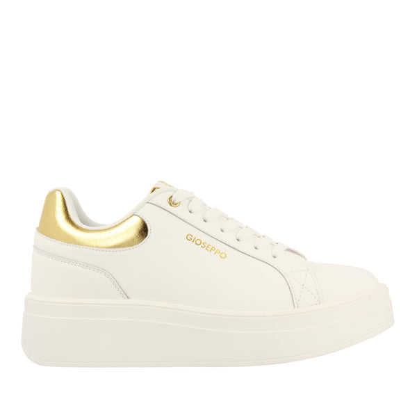 SNEAKERS BLANCAS CON PLATAFORMA Y DETALLE DORADO PARA MUJER