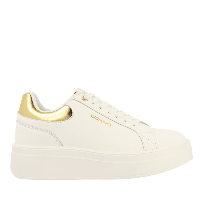SNEAKERS BLANCAS CON PLATAFORMA Y DETALLE DORADO PARA MUJER