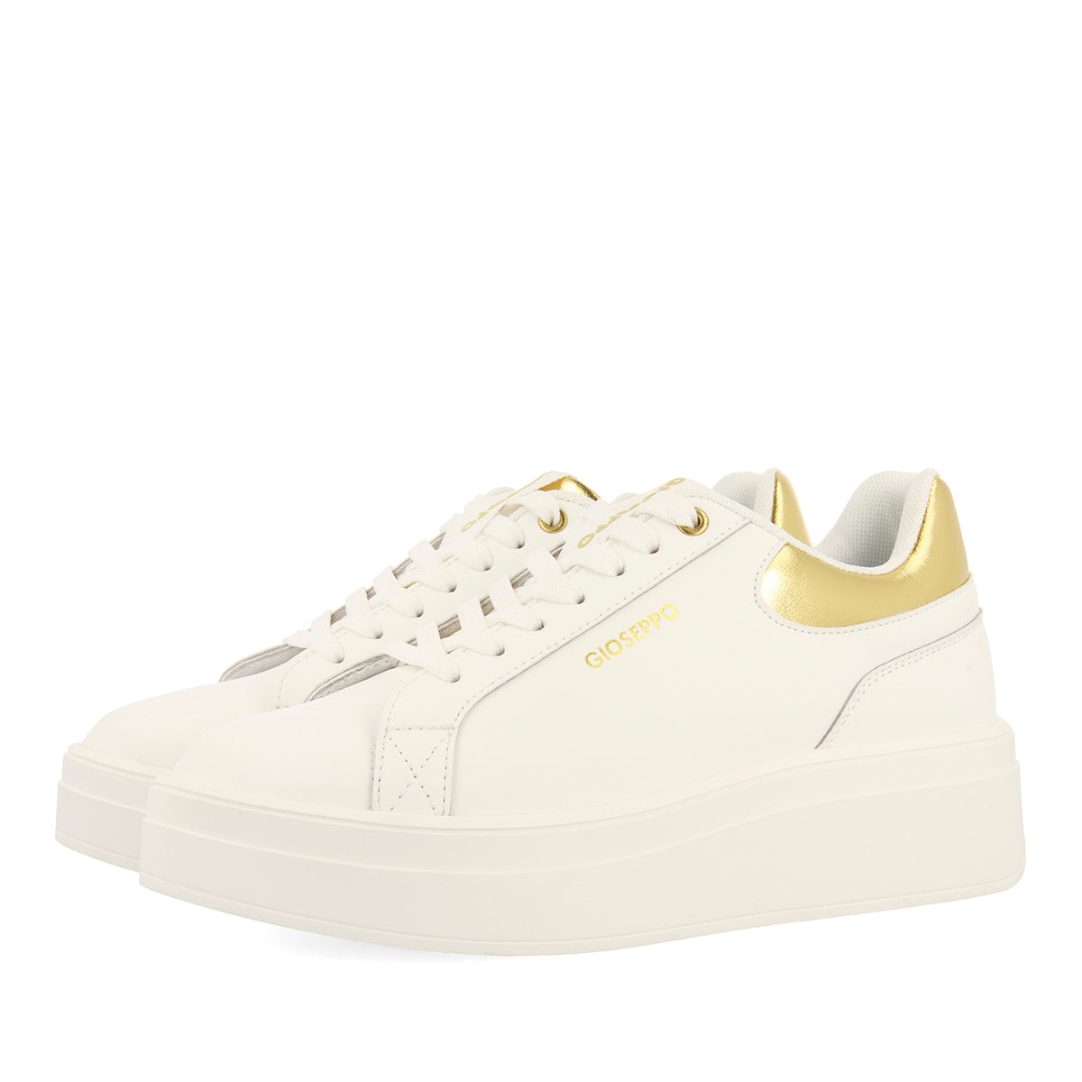 WOMEN'S WHITE SNEAKERS WITH PLATFORM AND GOLD DETAILS
