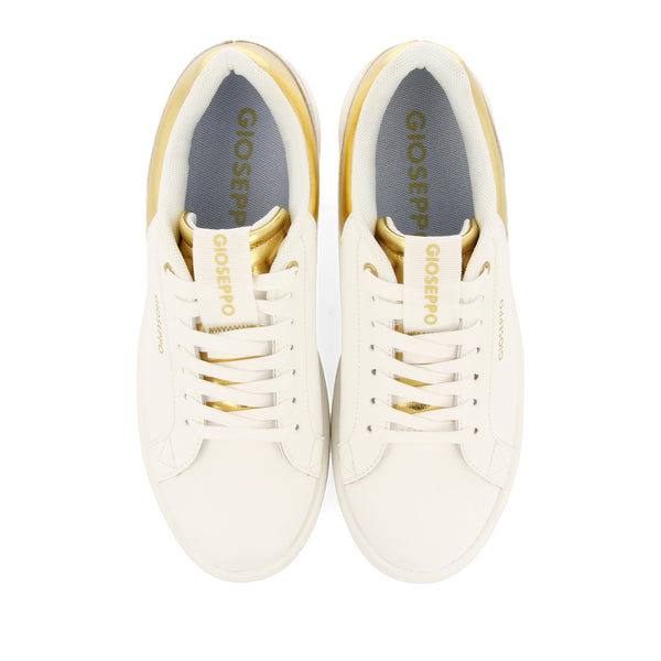 SNEAKERS BLANCAS CON PLATAFORMA Y DETALLE DORADO PARA MUJER