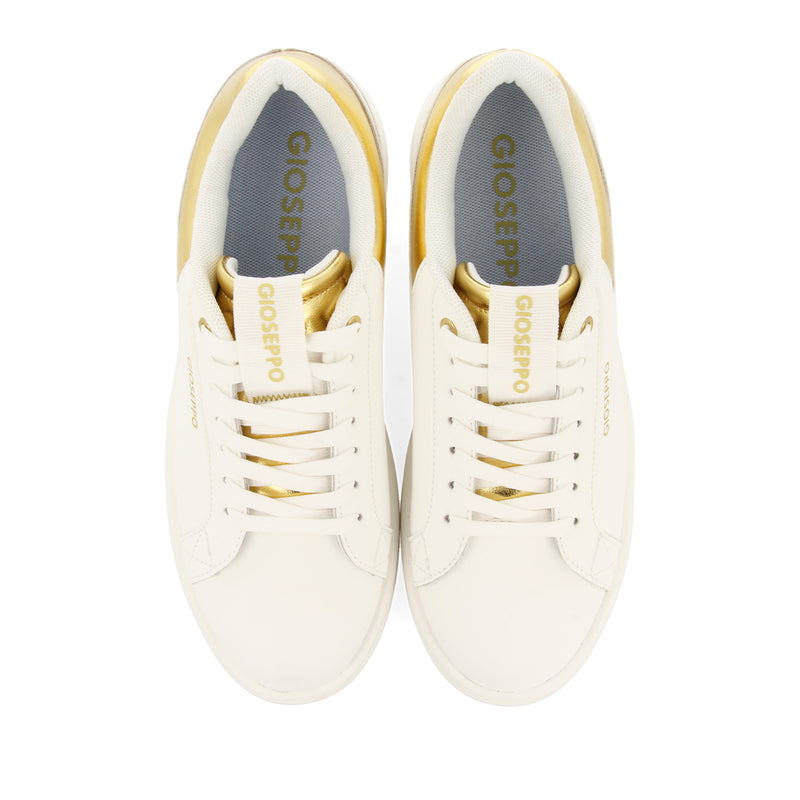 SNEAKERS BLANCAS CON PLATAFORMA Y DETALLE DORADO PARA MUJER