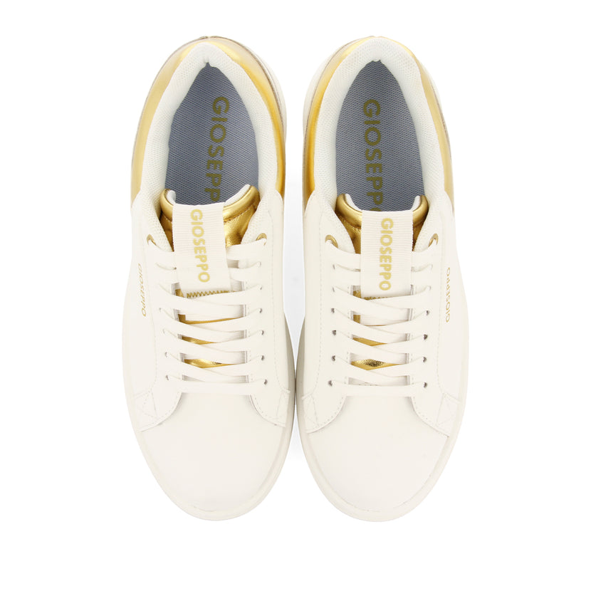 SNEAKERS BLANCAS CON PLATAFORMA Y DETALLE DORADO PARA MUJER