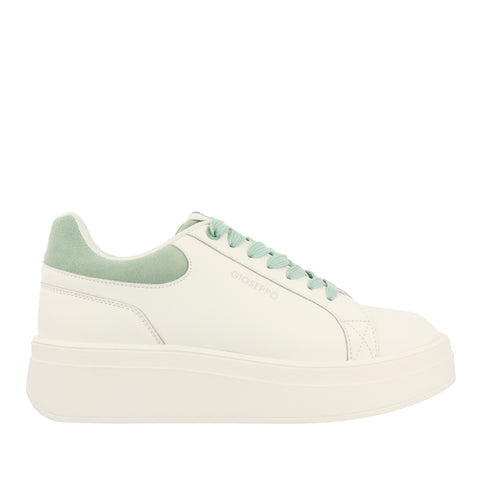 SNEAKERS BLANCAS CON PLATAFORMA Y DETALLES EN COLOR MENTA PARA MUJER