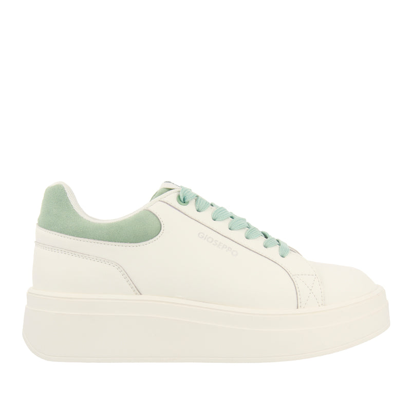 SNEAKERS BLANCAS CON PLATAFORMA Y DETALLES EN COLOR MENTA PARA MUJER
