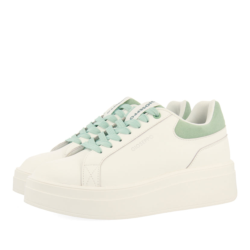 SNEAKERS BLANCAS CON PLATAFORMA Y DETALLES EN COLOR MENTA PARA MUJER