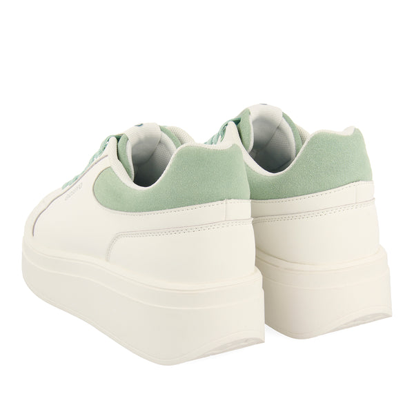 SNEAKERS BLANCAS CON PLATAFORMA Y DETALLES EN COLOR MENTA PARA MUJER