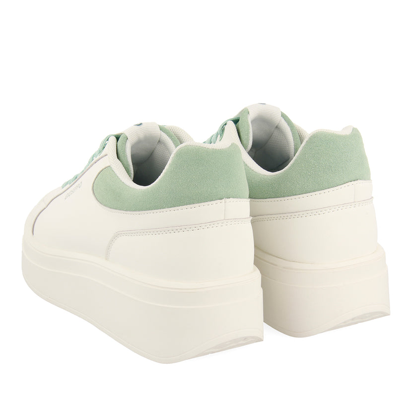 SNEAKERS BLANCAS CON PLATAFORMA Y DETALLES EN COLOR MENTA PARA MUJER