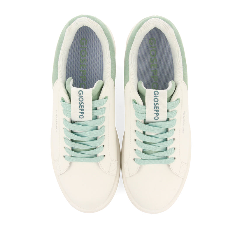 SNEAKERS BLANCAS CON PLATAFORMA Y DETALLES EN COLOR MENTA PARA MUJER