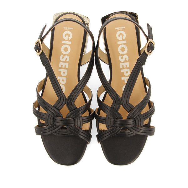 SANDALIAS NEGRAS DE PIEL CON DETALLE DORADO PARA MUJER