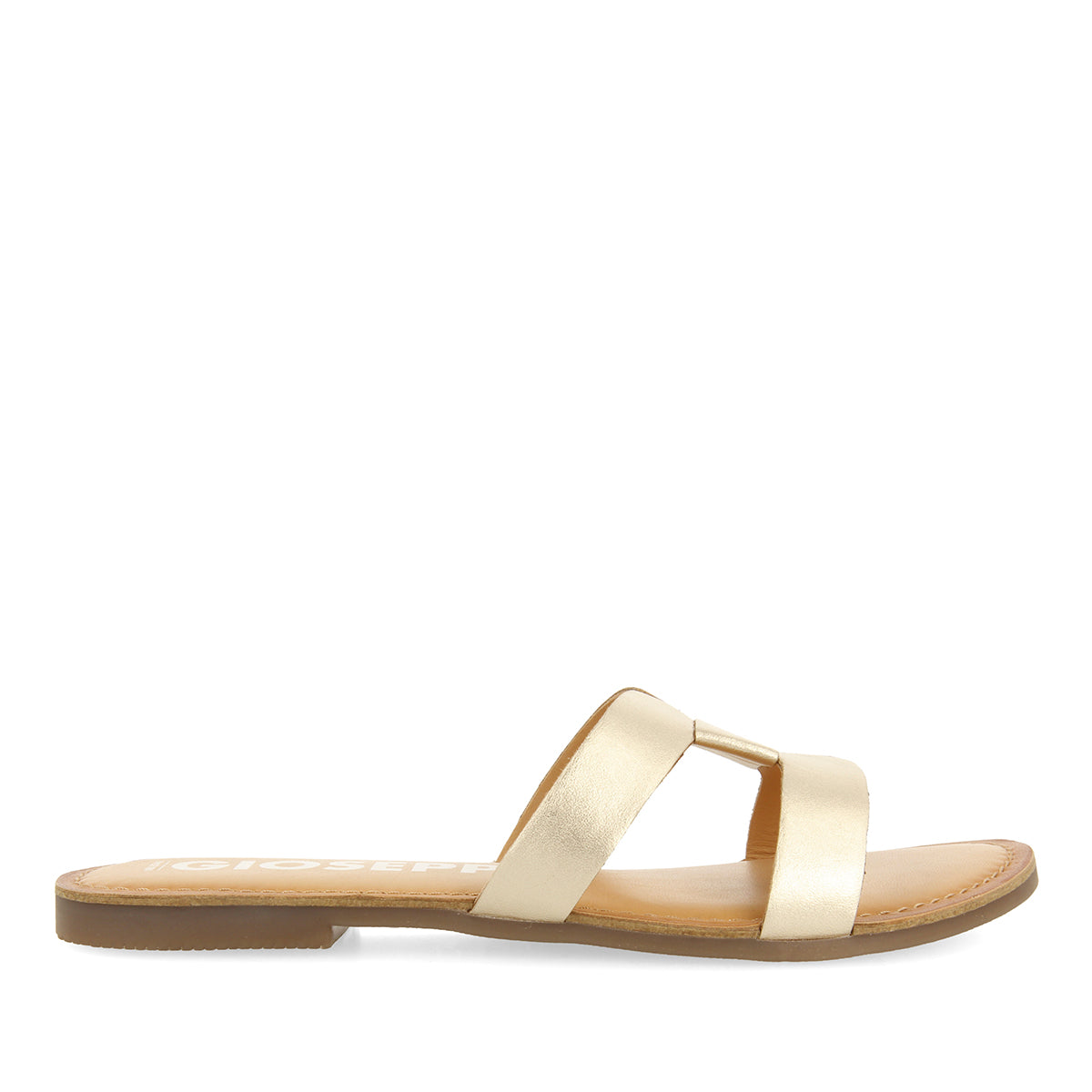 WOMEN'S GOLD LEATHER SLIDE SANDALS