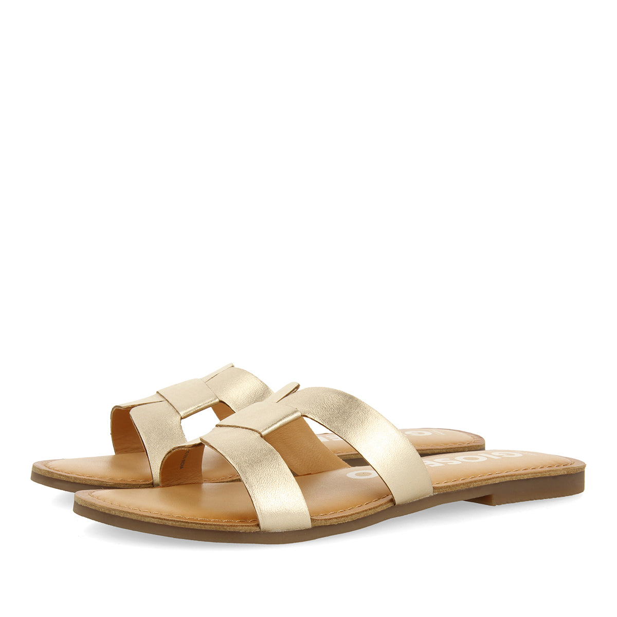 WOMEN'S GOLD LEATHER SLIDE SANDALS