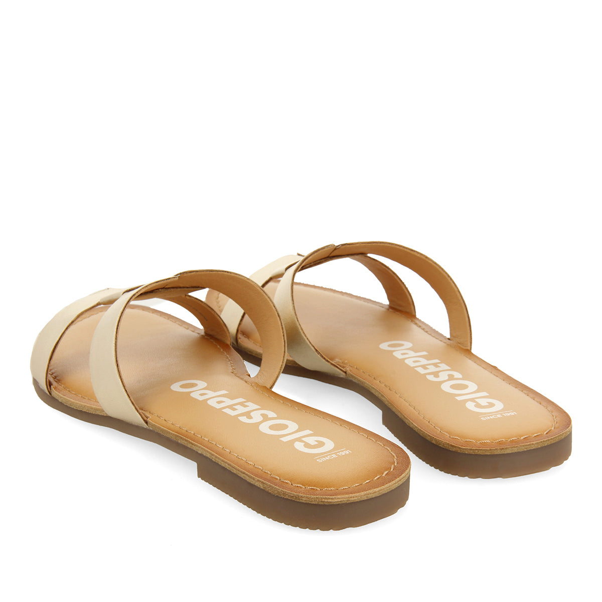 WOMEN'S GOLD LEATHER SLIDE SANDALS