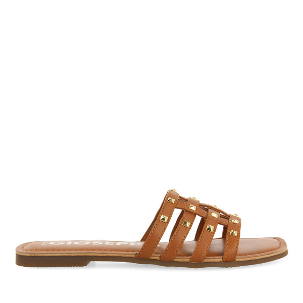 SANDALIAS COLOR CUERO DE PIEL TIPO PALA CON TACHUELAS PARA MUJER