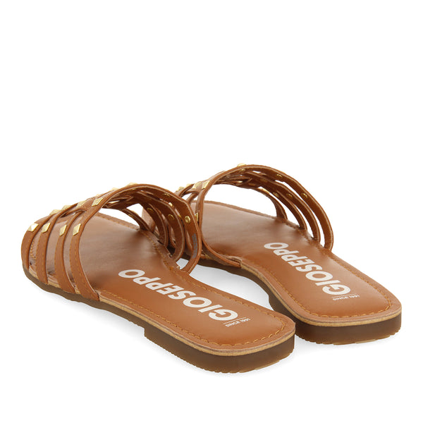 SANDALIAS COLOR CUERO DE PIEL TIPO PALA CON TACHUELAS PARA MUJER
