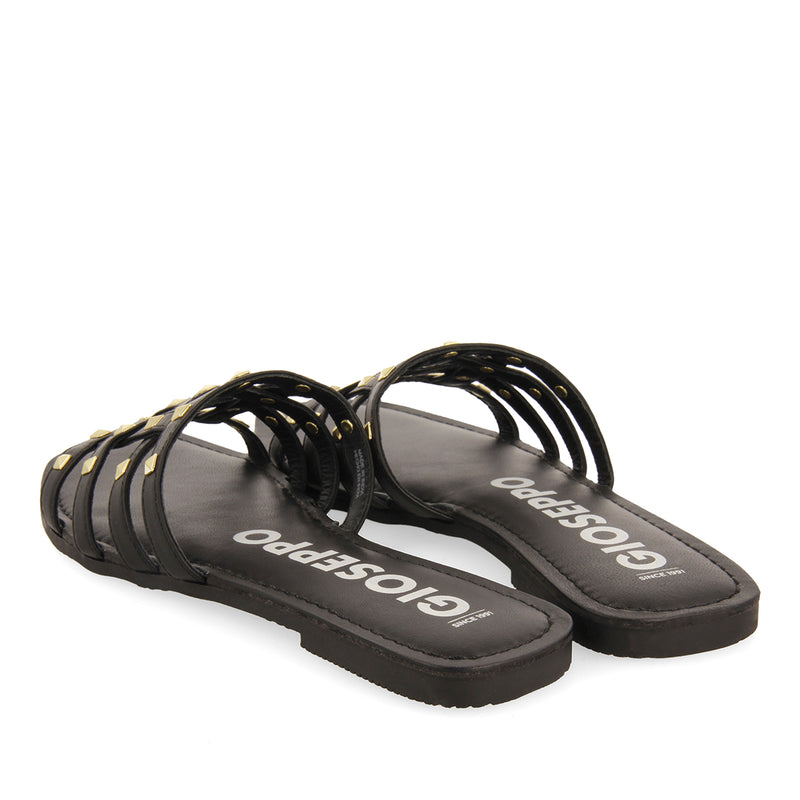 SANDALIAS NEGRAS DE PIEL TIPO PALA CON TACHUELAS PARA MUJER